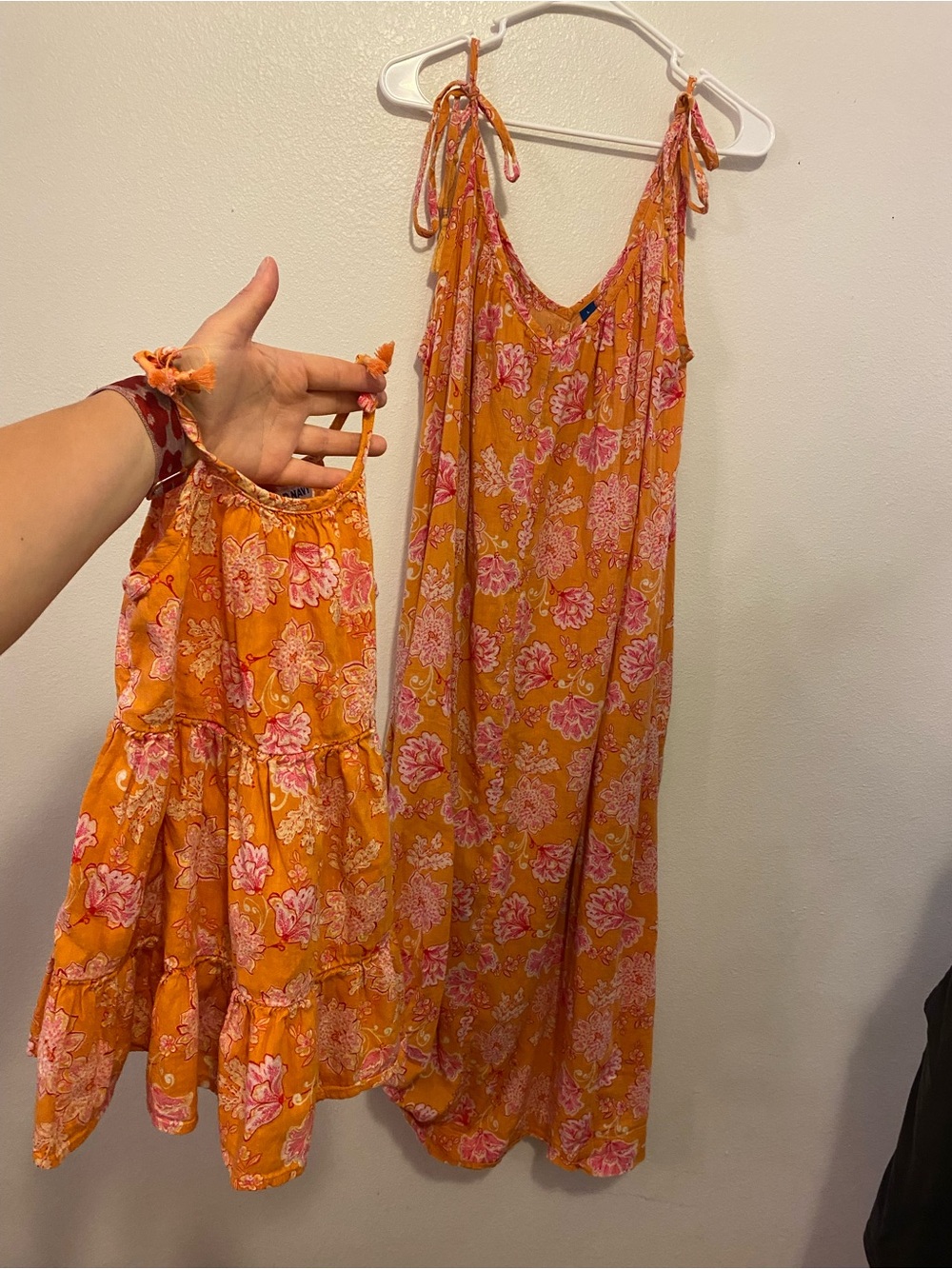 Mommy and Me Family Matching Old Navy Orange Floral Tie-Shoulder Sundress Set